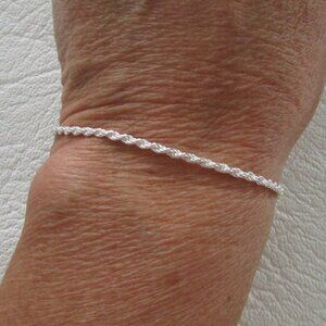 925 Sterling Silver Diamond Cut Rope Bracelet - 2 mm - 8" - NEW